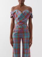 Vivienne Westwood - Sunday Off-the-shoulder Tartan Wool Corset Top - Womens - Blue Multi