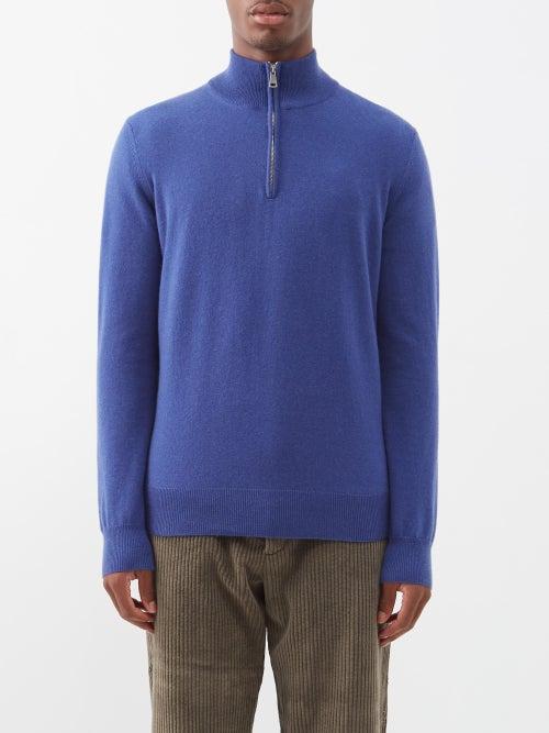 Ghiaia Cashmere - Half-zip Cashmere Sweater - Mens - Blue
