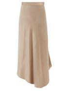 Matchesfashion.com Raey - Dip Hem Silk Satin Midi Slip Skirt - Womens - Beige