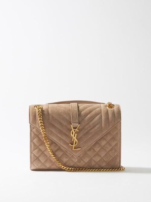 Saint Laurent - Envelope Medium Suede Shoulder Bag - Womens - Light Pink