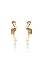 Matchesfashion.com Erdem - Crane Crystal And Faux-pearl Embellished Earrings - Womens - Gold