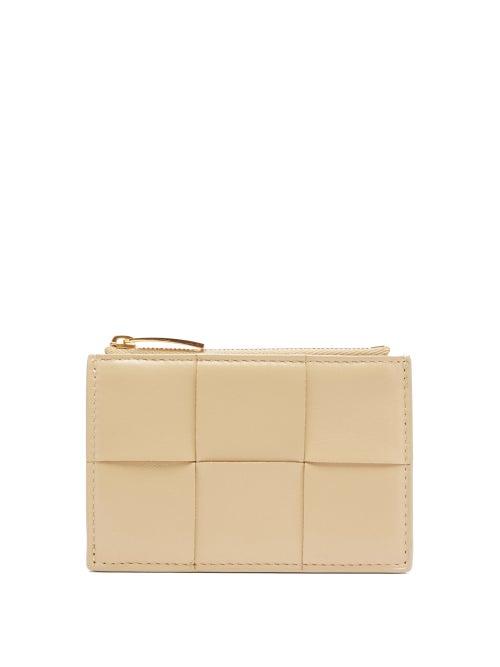 Bottega Veneta - Cassette Zipped Intrecciato-leather Cardholder - Womens - Cream