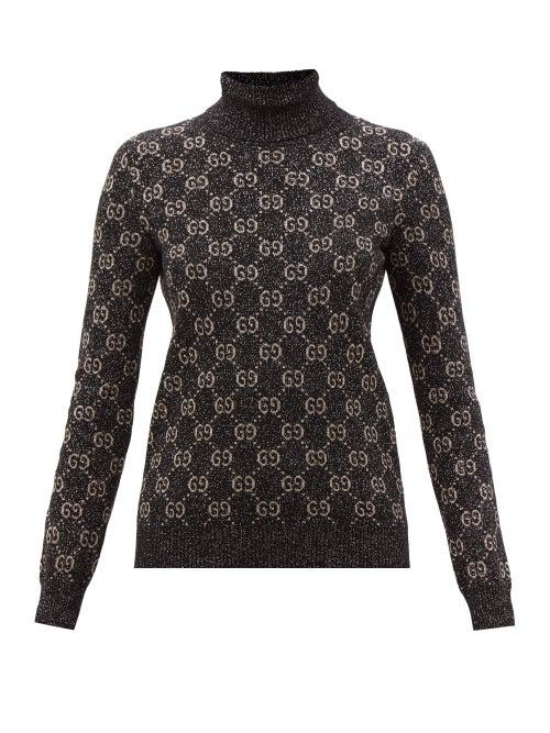 Gucci - Gg-monogram Roll-neck Cotton-blend Sweater - Womens - Black