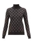 Gucci - Gg-monogram Roll-neck Cotton-blend Sweater - Womens - Black