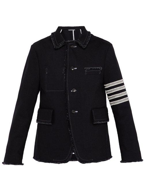 Matchesfashion.com Thom Browne - Unconstructed Fringe Trim Denim Jacket - Mens - Black
