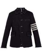 Matchesfashion.com Thom Browne - Unconstructed Fringe Trim Denim Jacket - Mens - Black