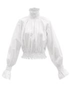 Matchesfashion.com Norma Kamali - Lantern-sleeve Shirred Cotton-poplin Top - Womens - White