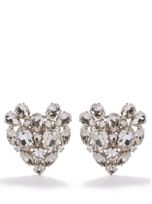 Alessandra Rich - Crystal Heart Clip-on Earrings - Womens - Silver