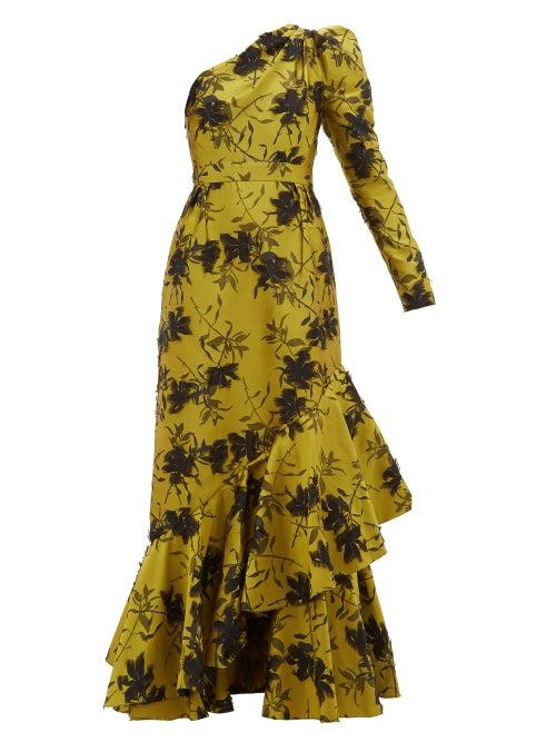 Matchesfashion.com Erdem - Doriana Floral-jacquard Fil-coup Satin Gown - Womens - Yellow
