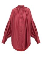 Matchesfashion.com Ann Demeulemeester - Gathered Satin Blouse - Womens - Pink