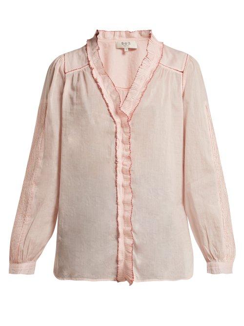 Matchesfashion.com Sea - Seraphin Ruffled Cotton Blouse - Womens - Light Pink