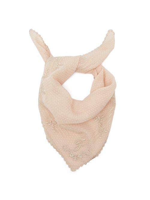 Matchesfashion.com Fendi - Scalloped Edge Crepe Scarf - Womens - Beige-pink
