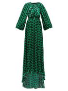 Matchesfashion.com Halpern - Balloon-sleeve Polka-dot Satin Gown - Womens - Green