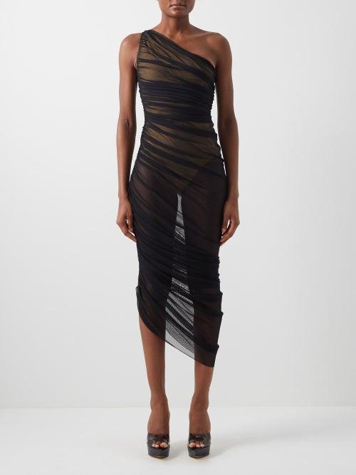 Norma Kamali - Diana Asymmetric Mesh Dress - Womens - Black