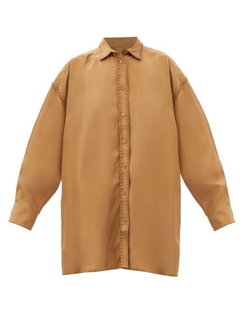 Totme - Blanket-stitched Silk Shirt - Womens - Camel