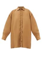 Totme - Blanket-stitched Silk Shirt - Womens - Camel