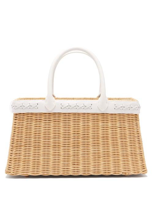 Matchesfashion.com Sparrows Weave - The Tote Small Wicker And Leather Basket Bag - Womens - White