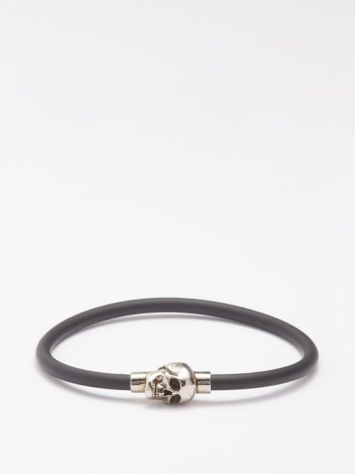 Alexander Mcqueen - Skull-pendant Rubber-cord Bracelet - Mens - Black Multi