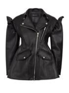 Simone Rocha - Ruffled Leather Biker Jacket - Womens - Black