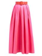 Matchesfashion.com Marta Ferri - High Rise Silk Bourette Belted Maxi Skirt - Womens - Pink