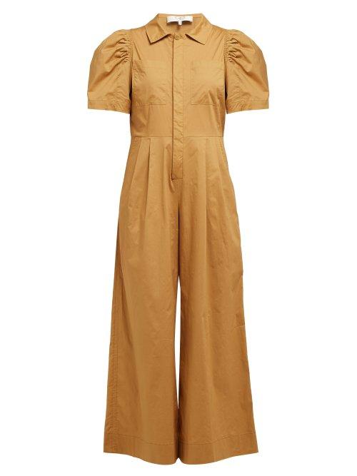 Matchesfashion.com Sea - Sienna Puff Sleeve Stretch Cotton Jumpsuit - Womens - Camel