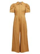 Matchesfashion.com Sea - Sienna Puff Sleeve Stretch Cotton Jumpsuit - Womens - Camel