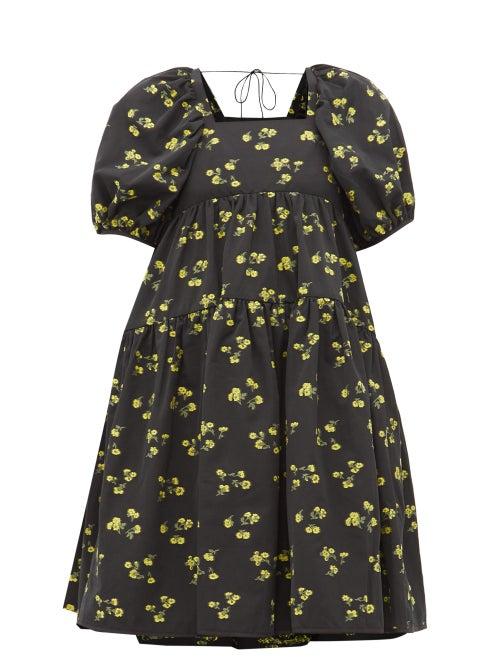 Matchesfashion.com Cecilie Bahnsen - Ronja Tiered Floral Fil Coup Dress - Womens - Black Yellow