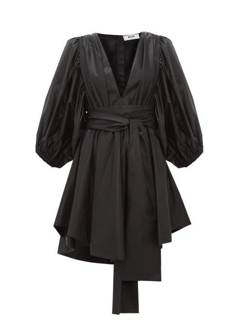 Matchesfashion.com Msgm - Balloon Sleeve Wet Look Satin Mini Dress - Womens - Black