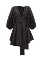 Matchesfashion.com Msgm - Balloon Sleeve Wet Look Satin Mini Dress - Womens - Black