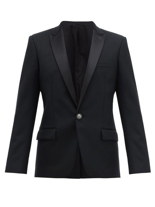 Matchesfashion.com Balmain - Single Breasted Satin Lapel Wool Blazer - Mens - Black