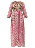Matchesfashion.com Muzungu Sisters - Floral-embroidered Linen Dress - Womens - Pink Print