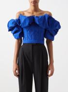 Alexander Mcqueen - Off-the-shoulder Ruffled Corset - Womens - Blue