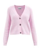 Ganni - V-neck Ribbed Wool-blend Cardigan - Womens - Pink