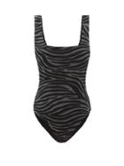 Matchesfashion.com Mara Hoffman - Persephone Zebra-jacquard Recycled-fibre Swimsuit - Womens - Black Grey