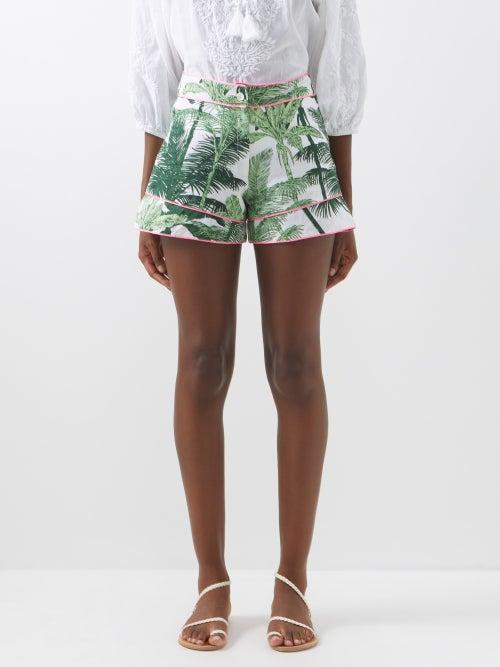 Juliet Dunn - Palm-print Organic-cotton Shorts - Womens - Green Print
