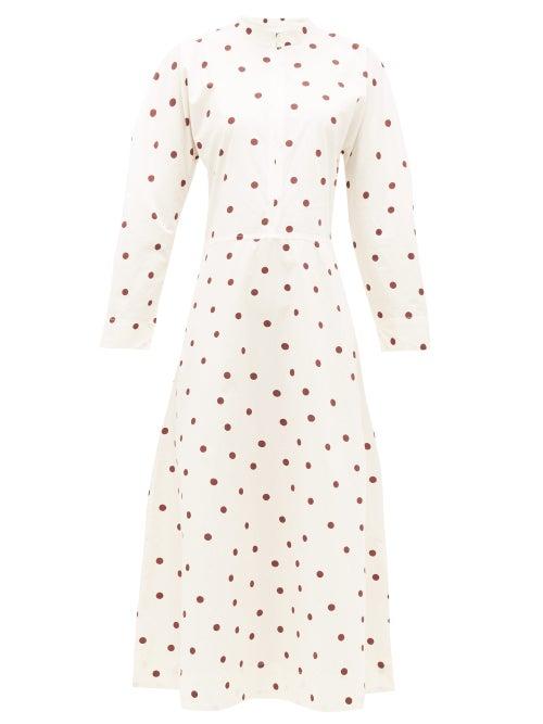 Matchesfashion.com Ganni - Zipped-front Polka-dot Cotton-poplin Dress - Womens - White Multi