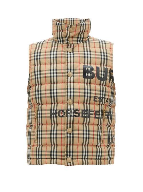 Matchesfashion.com Burberry - Typeface-logo Checked Quilted-down Gilet - Mens - Beige Multi