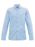 Matchesfashion.com Prada - Logo Embroidered Slim Fit Cotton Poplin Shirt - Mens - Light Blue