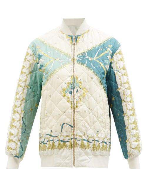 Emilio Pucci - Reversible Scarf-print Quilted-silk Bomber Jacket - Womens - Beige