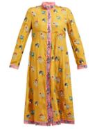 Matchesfashion.com Le Sirenuse, Positano - Sultana Floral Embroidered Silk Dress - Womens - Yellow Multi