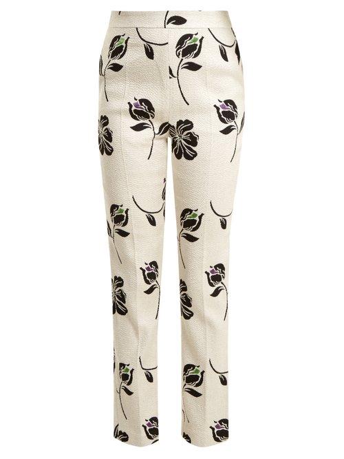 Matchesfashion.com Huishan Zhang - Candice Floral Jacquard Straight Leg Trousers - Womens - Cream Multi