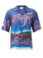 Matchesfashion.com Casablanca - Nuit A Maui Cuban-collar Silk Shirt - Mens - Blue