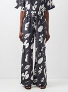 Frame - Slit-hem Cotton And Silk Blend Wide-leg Trousers - Womens - Black Multi