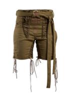 Matchesfashion.com Saint Laurent - Tie Waist Lace Embellished Shorts - Womens - Khaki