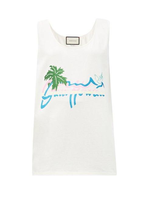 Matchesfashion.com Gucci - Hawaii-print Cotton-jersey Tank Top - Womens - White Print