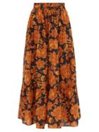Matchesfashion.com Dodo Bar Or - Batira Tiered Floral Print Cotton Maxi Skirt - Womens - Black Print