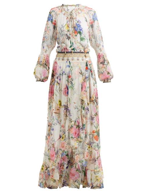 Matchesfashion.com Camilla - Boheme Floral Print Silk Crepe Wrap Dress - Womens - Pink Print