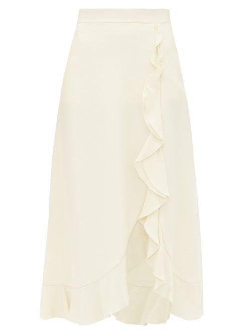 Matchesfashion.com Giambattista Valli - Ruffle Hem Crepe Skirt - Womens - Ivory