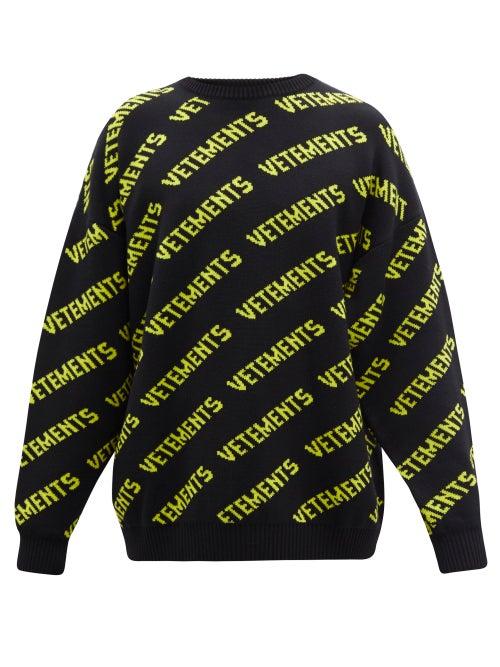 Mens Rtw Vetements - Logo-jacquard Merino-wool Sweater - Mens - Black