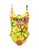 Matchesfashion.com Versace - Trsor De La Mer-print Scoop-neck Swimsuit - Womens - Yellow Multi